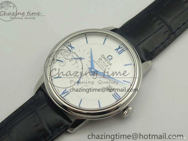 0207 Fashionable De Ville Prestige Real Power Reserve SS TW 1:1 Best Edition White Dial Blue Markers On Leather Strap A 8094